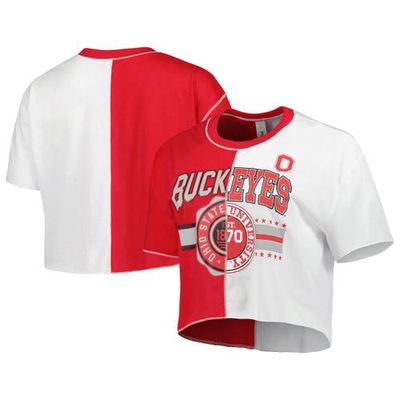 Women's ZooZatz Scarlet/White Ohio State Buckeyes Colorblock Cropped T-Shirt