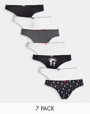 Women'secret Snoopy 7 pack cotton hipster brief in monochrome-Multi