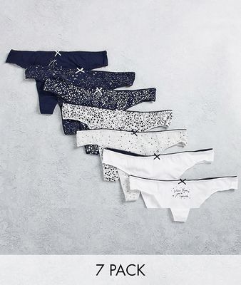 Women'secret stars and moon print thong 7 pack in navy