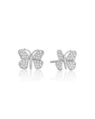 Wonderland 18k White Gold Butterfly Stud Earrings with Diamonds
