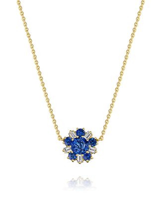 Wonderland Blue Sapphire and Diamond Flower Necklace
