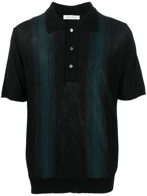Wood Wood Arnold striped merino polo shirt - Black