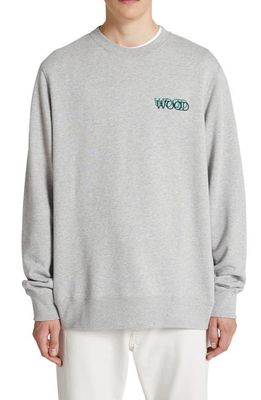Wood Wood Hugh Oversize Embroidered Logo Organic Cotton Crewneck Sweatshirt in Grey Melange