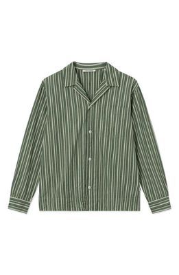 Wood Wood Jason Dobby Stripe Organic Cotton Button-Up Shirt in Bright Green