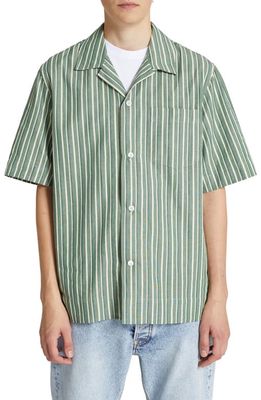 Wood Wood Jason Dobby Stripe Organic Cotton Short Sleeve Button-Up Shirt in Ochre