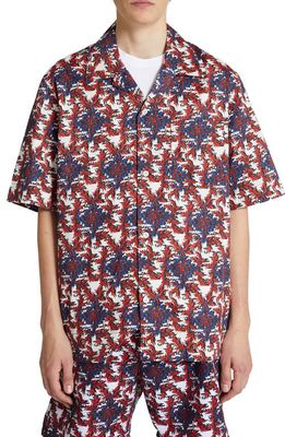 Wood Wood Johan Chateau Stretch Organic Cotton Button-Up Camp Shirt in Red Aop