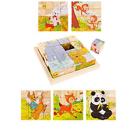Wooden 6-in-1 Animal Block Puzzle by Hey] Play]