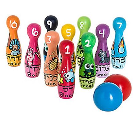 Wooden Bowling Pin Plauges for Passover by Copa Judaica