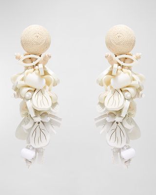 Wooden Flower Cluster Clip-On Earrings