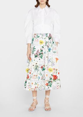 Woodland Floral-Print Pleated Midi Skirt