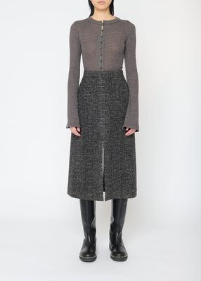 Wool Alpaca Tweed Midi Skirt
