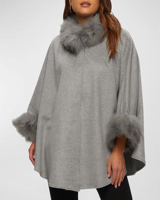 Wool and Cashmere Cape with Lamb Shearling Trim