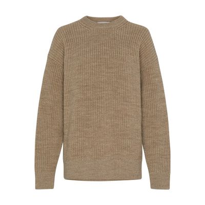 Wool and fluffy knit crewneck pullover