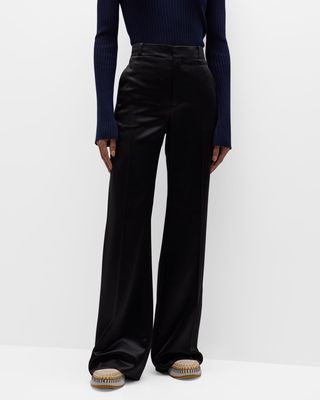 Wool and Silk Wide-Leg Trousers