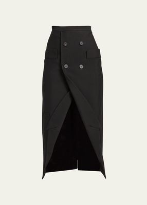 Wool Blazer-Inspired Pencil Skirt with Lapel Hem