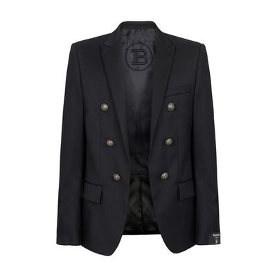Wool blazer with double-breasted silver-tone buttoned fastening