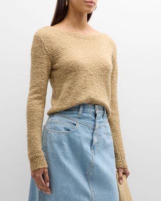 Wool-Blend Boucle Long-Sleeve Low-Back Sweater