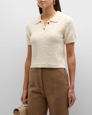 Wool-Blend Boucle Short-Sleeve Polo Sweater