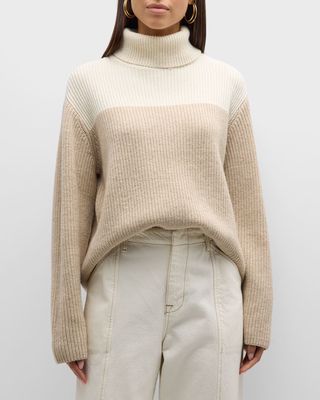 Wool-Blend Colorblock Turtleneck Sweater