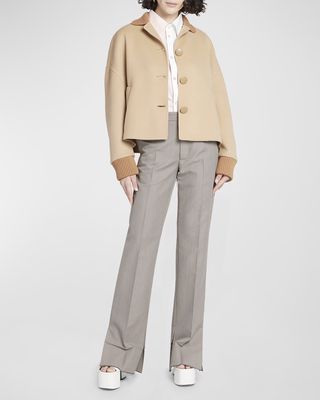 Wool-Blend Short Jacket with Cashmere Trim
