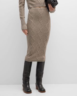 Wool-Cashmere Aran Cable-Knit Midi Skirt
