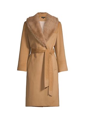 Wool-Cashmere Belted Shearling Collar Coat