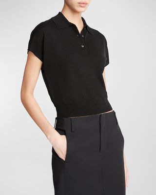 Wool Cashmere Cap-Sleeve Polo Top