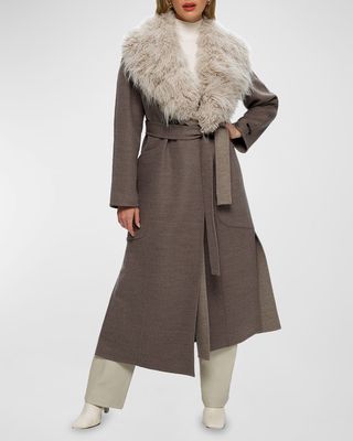 Wool-Cashmere Long Coat with Detachable Cashmere Goat Collar