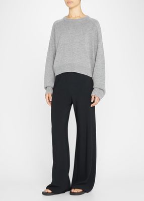 Wool-Cashmere Raglan-Sleeve Crop Sweater