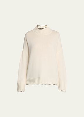 Wool-Cashmere Whipstitch Mock-Neck Pullover