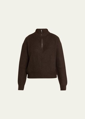 Wool Chunky Textured Knit Half-Zip Pullover