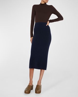 Wool Crimped Midi Pencil Skirt