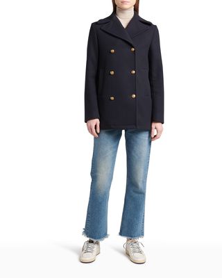 Wool Double-Breasted Button Peacoat