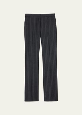 Wool Flannel Pinstripe Slim Straight-Leg Pants