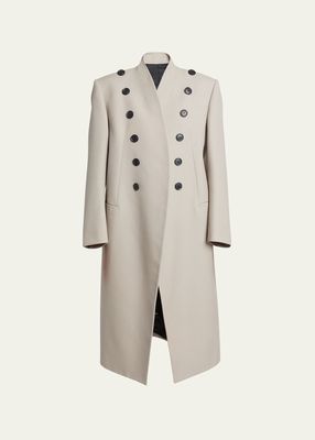 Wool Long Coat with Button Detail
