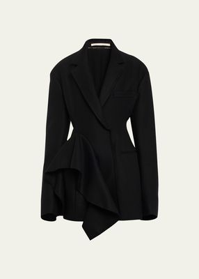 Wool Melton Sculpted Jacket with Ruffle Detail