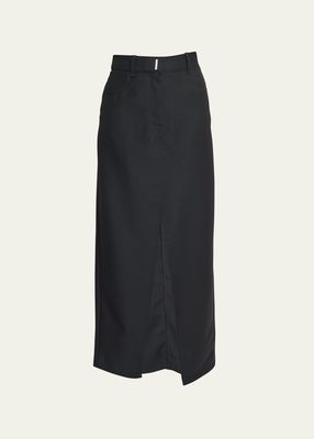 Wool Midi Skirt with Front Slit