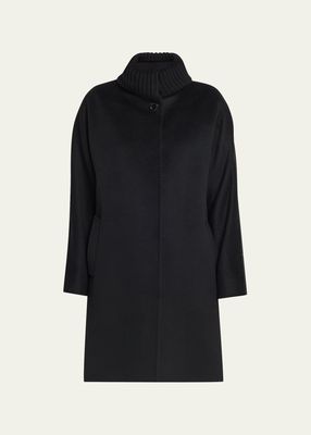 Wool Overcoat with Ribbed Knit Collar