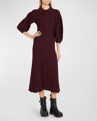 Wool Rib-Knit Midi Dress