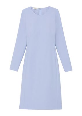 Wool-Silk Crepe Long Sleeve Sheath Dress