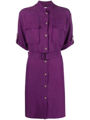 Woolrich belted-waist short-sleeved dress - Purple