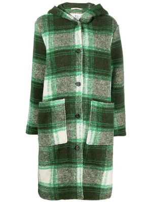 Woolrich checked hooded wool-blend coat - Green
