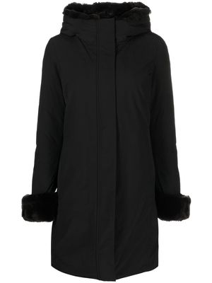 Woolrich contrast-trim hooded coat - Black