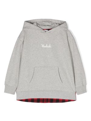 Woolrich Kids check-pattern cotton hoodie - Grey
