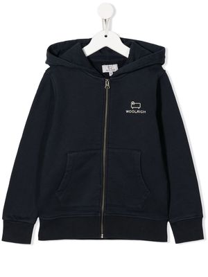 Woolrich Kids embroidered organic-cotton hoodie - Blue
