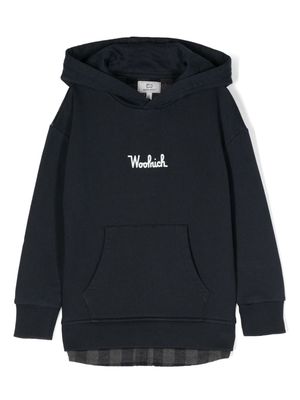Woolrich Kids logo-print layered cotton hoodie - Blue