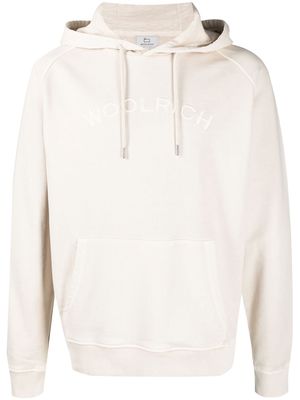 Woolrich logo-embroidered drawstring hoodie - Neutrals