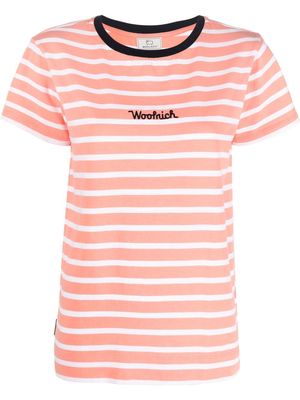 Woolrich logo-embroidered striped T-shirt - Pink