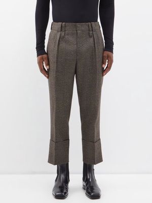 Wooyoungmi - Turn-up Cuff Check Wool Trousers - Mens - Brown