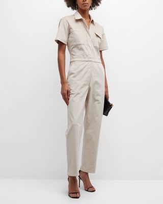 Worker Short-Sleeve Corduroy Jumpsuit